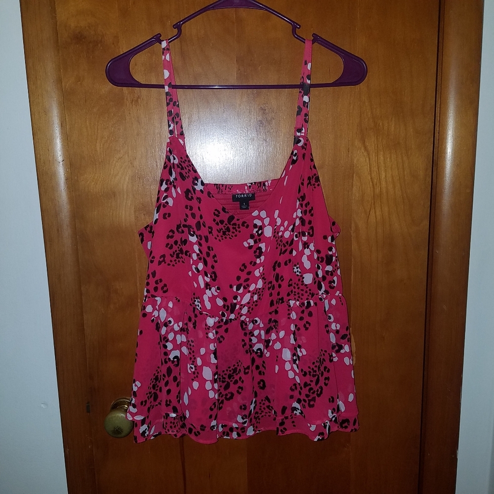 Torrid Pink Leopard Peplum Crop Tank